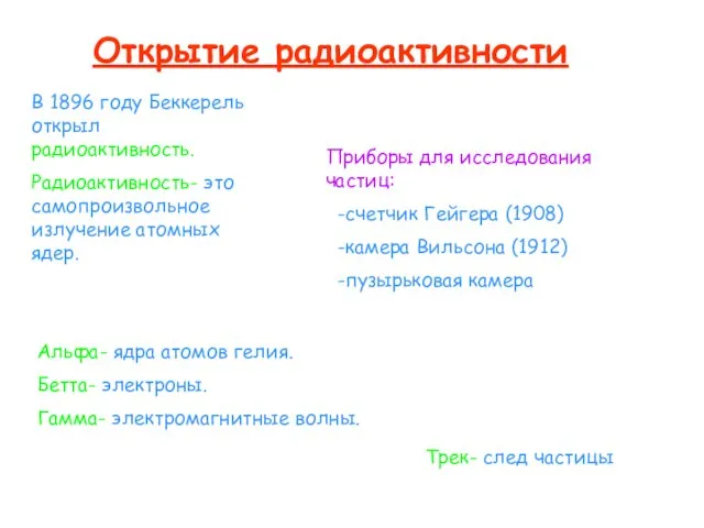 Открытие радиоактивности В 1896 году Беккерель открыл радиоактивность. Радиоактивность- это самопроизвольное излучение