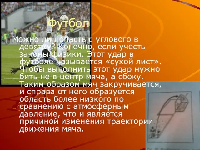 Футбол Можно ли попасть с углового в девятку? Конечно, если учесть законы