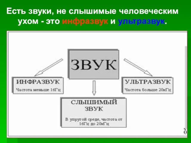 Есть звуки, не слышимые человеческим ухом - это инфразвук и ультразвук.