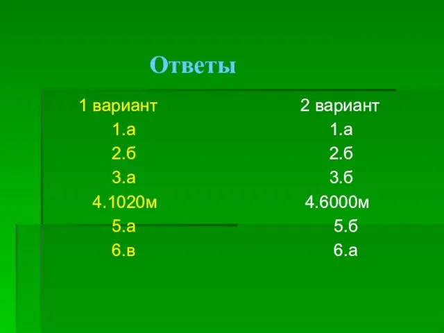 Ответы 1 вариант 1.а 2.б 3.а 4.1020м 5.а 6.в 2 вариант 1.а