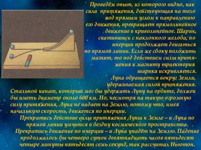 Проведём опыт, из которого видно, как сила притяжения, действующая на тело под