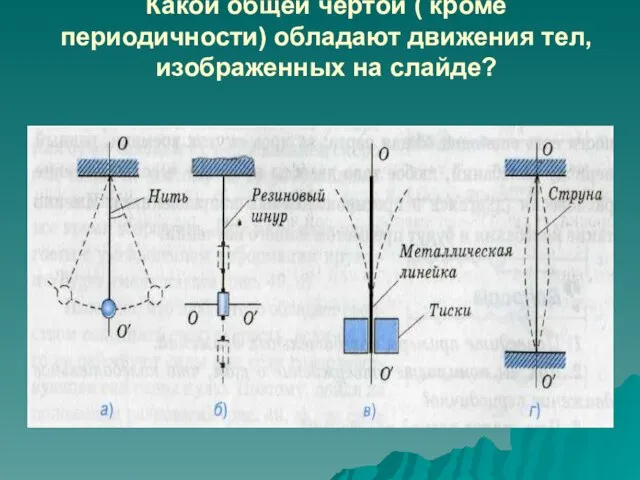 Какой общей чертой ( кроме периодичности) обладают движения тел, изображенных на слайде?