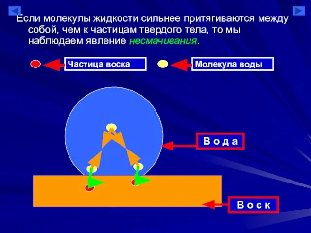 Если молекулы жидкости сильнее притягиваются между собой, чем к частицам твердого тела,