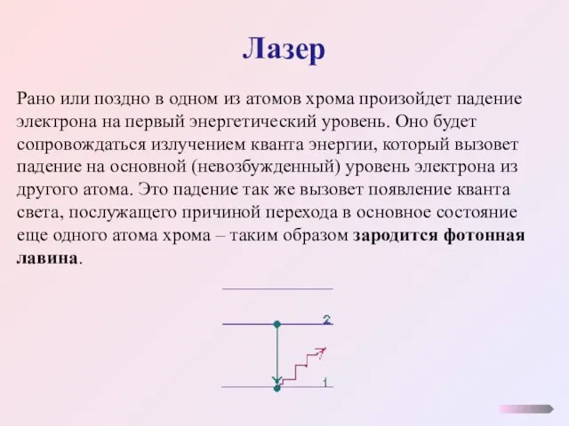 Лазер Рано или поздно в одном из атомов хрома произойдет падение электрона