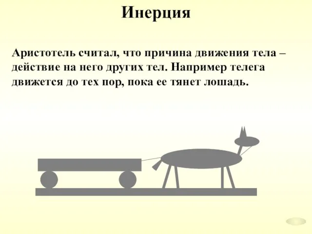 Инерция Аристотель считал, что причина движения тела – действие на него других