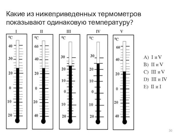 Какие из нижеприведенных термометров показывают одинаковую температуру?