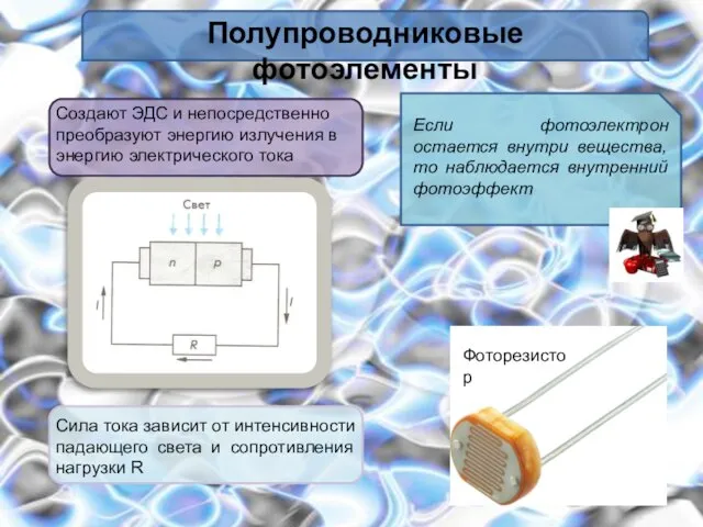 Фоторезистор Создают ЭДС и непосредственно преобразуют энергию излучения в энергию электрического тока