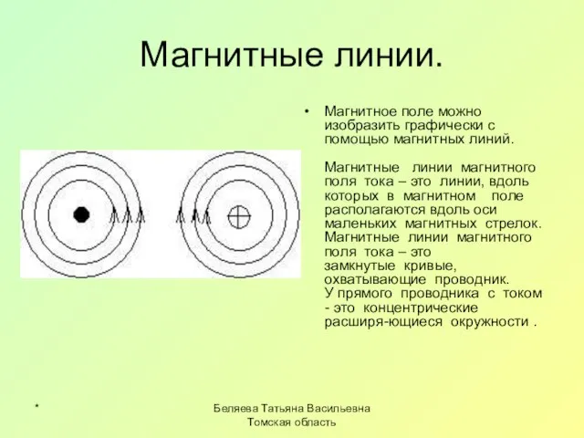 * Беляева Татьяна Васильевна Томская область Магнитные линии. Магнитное поле можно изобразить