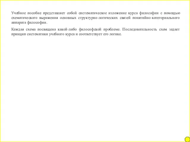 Учебное пособие представляет собой систематическое изложение курса философии с помощью схематического выражения