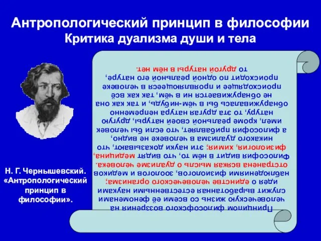 Антропологический принцип в философии Критика дуализма души и тела Принципом философского воззрения