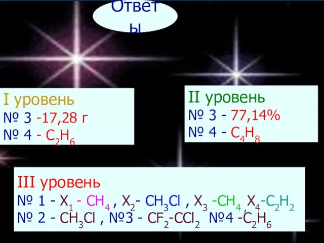 Ответы I уровень № 3 -17,28 г № 4 - C2H6 II