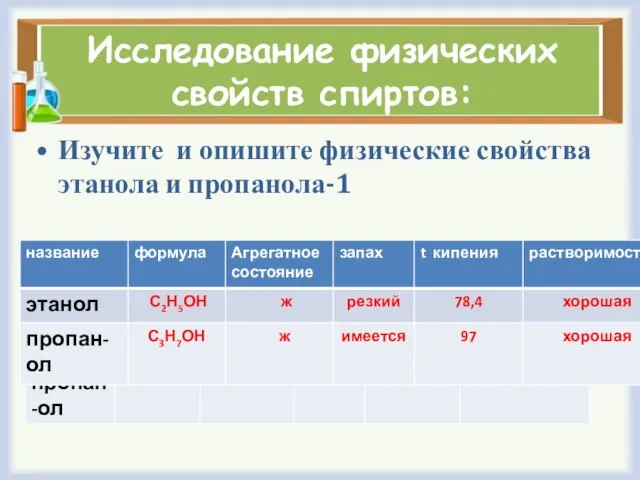 Исследование физических свойств спиртов: Изучите и опишите физические свойства этанола и пропанола-1