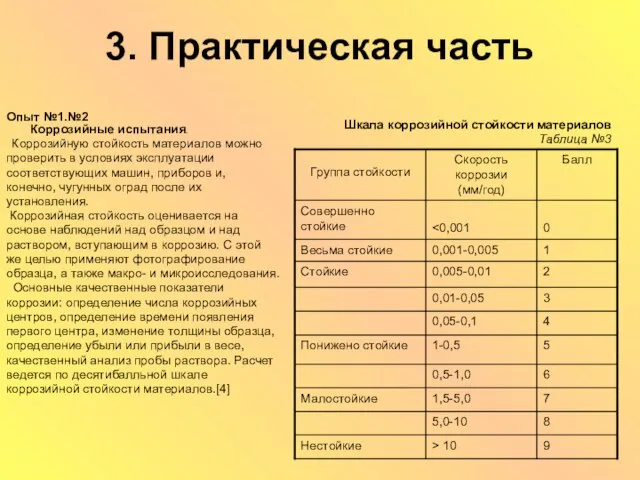 3. Практическая часть Опыт №1.№2 Коррозийные испытания. Коррозийную стойкость материалов можно проверить