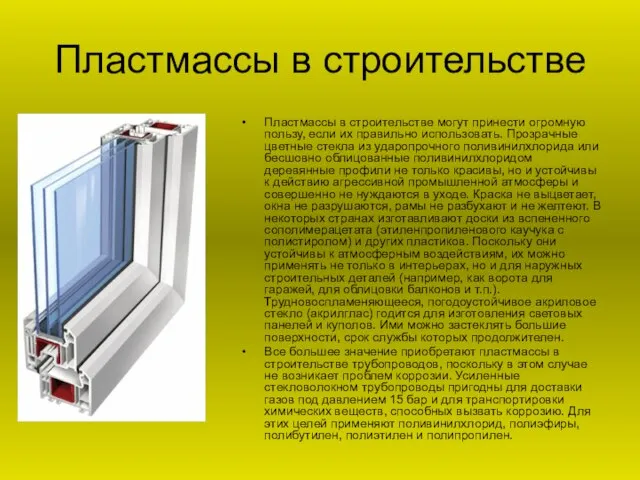 Пластмассы в строительстве Пластмассы в строительстве могут принести огромную пользу, если их