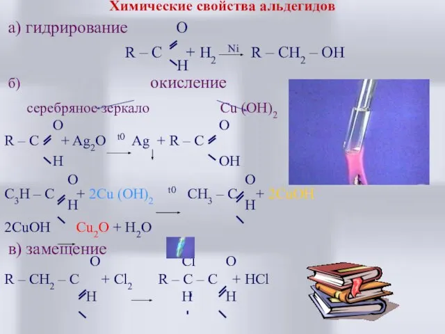 Химические свойства альдегидов а) гидрирование O R – C + H2 Ni