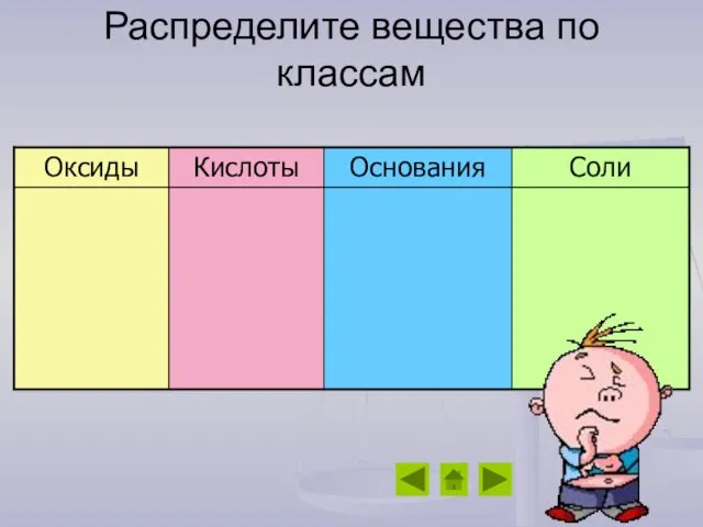 Распределите вещества по классам