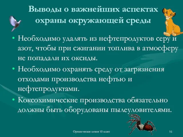 Органическая химия 10 класс Выводы о важнейших аспектах охраны окружающей среды Необходимо