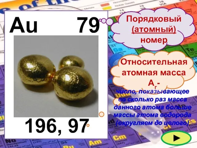 Au 79 196, 97 число, показывающее во сколько раз масса данного атома