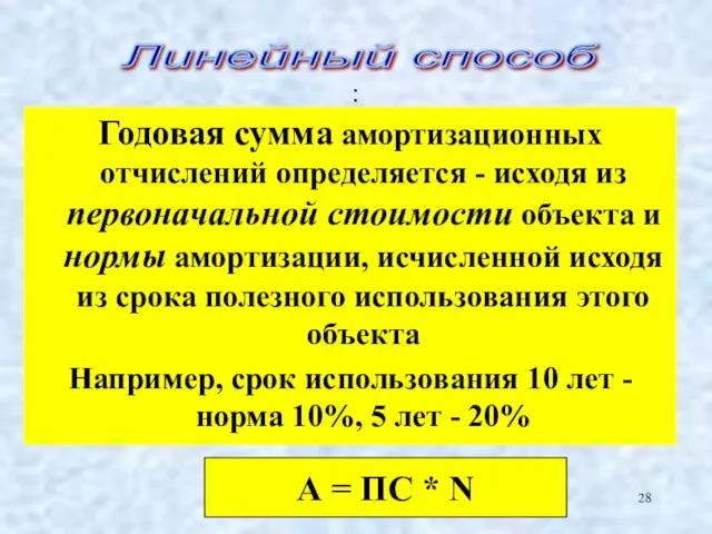 : Годовая сумма амортизационных отчислений определяется - исходя из первоначальной стоимости объекта