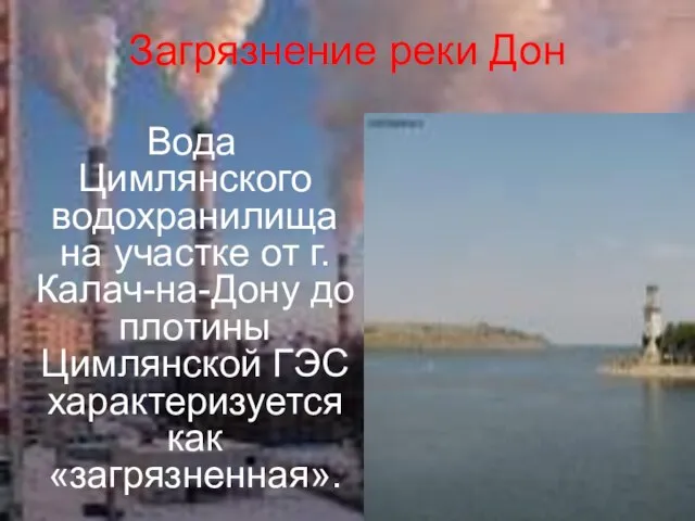 Загрязнение реки Дон Вода Цимлянского водохранилища на участке от г. Калач-на-Дону до