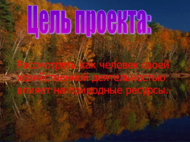 Рассмотреть как человек своей хозяйственной деятельностью влияет на природные ресурсы. Цель проекта: