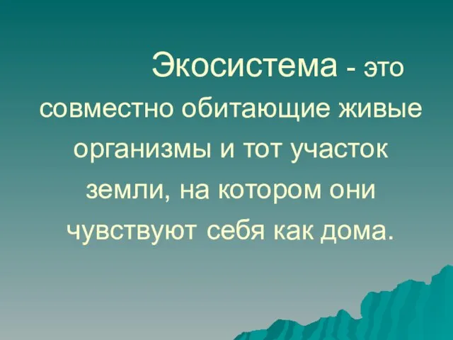 Экосистема - это совместно обитающие живые организмы и тот участок земли, на