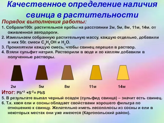 Качественное определение наличия свинца в растительности Порядок выполнения работы: 1. Собрали100г. растительной