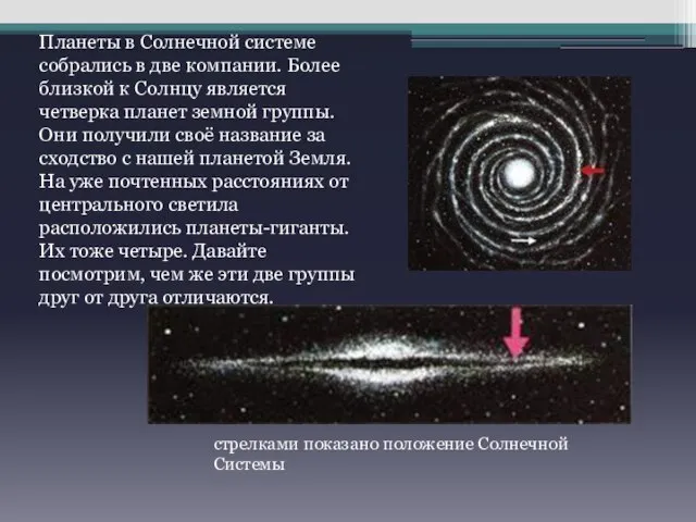 стрелками показано положение Солнечной Системы Планеты в Солнечной системе собрались в две