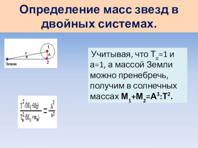 Определение масс звезд в двойных системах. Учитывая, что Т¤=1 и а=1, а