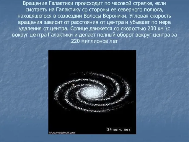 Вращение Галактики происходит по часовой стрелке, если смотреть на Галактику со стороны