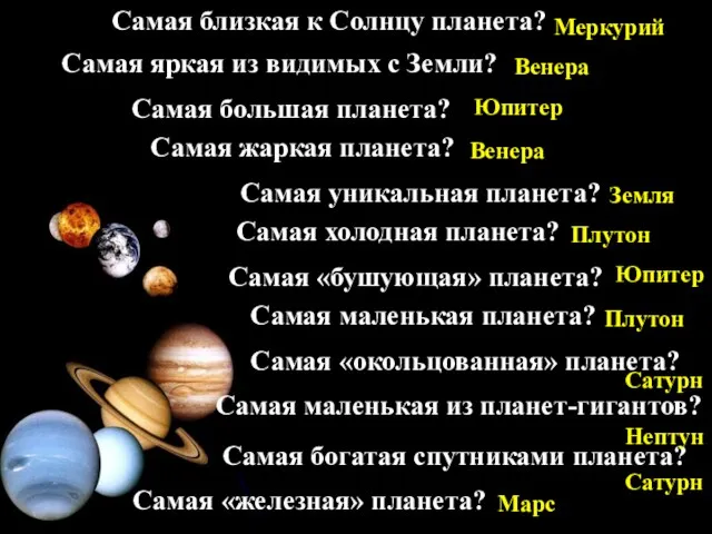 Самая близкая к Солнцу планета? Самая яркая из видимых с Земли? Самая