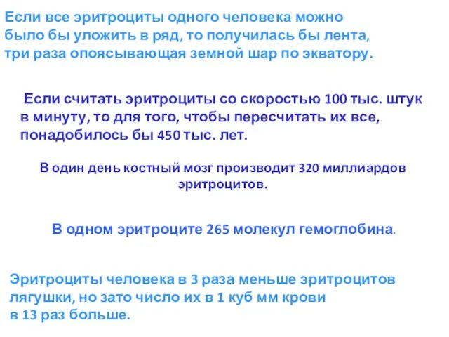 В один день костный мозг производит 320 миллиардов эритроцитов. Если все эритроциты