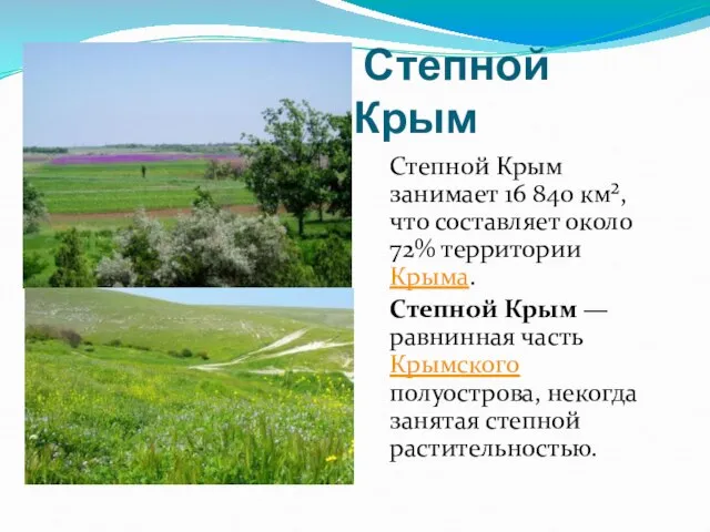 Степной Крым Степной Крым занимает 16 840 км², что составляет около 72%
