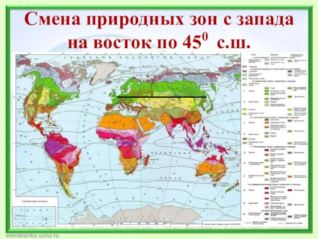 Смена природных зон с запада на восток по 450 с.ш.