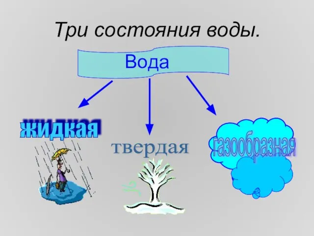 Три состояния воды. Вода жидкая твердая газообразная