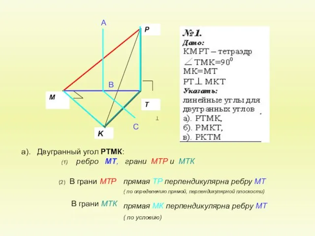 а). Двугранный угол РТМК: (2) В грани МТР В грани МТК А