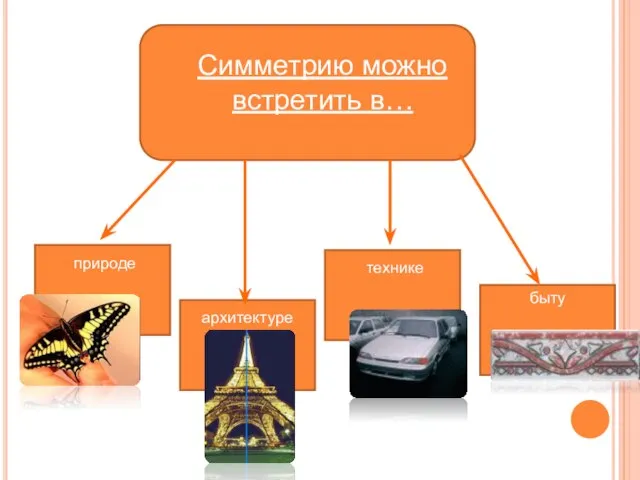 Симметрию можно встретить в… природе архитектуре технике быту