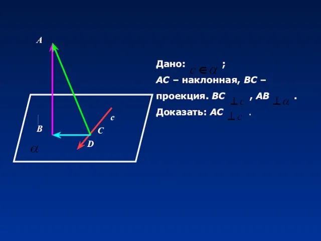 А В с D С Дано: ; АС – наклонная, ВС –