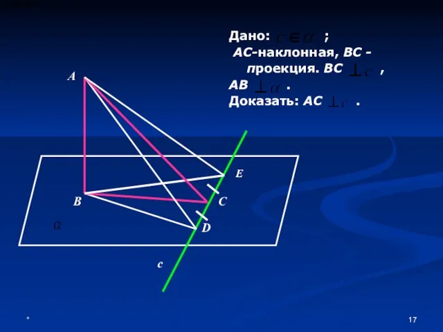 * А В D C E c Дано: ; АС-наклонная, ВС -проекция.