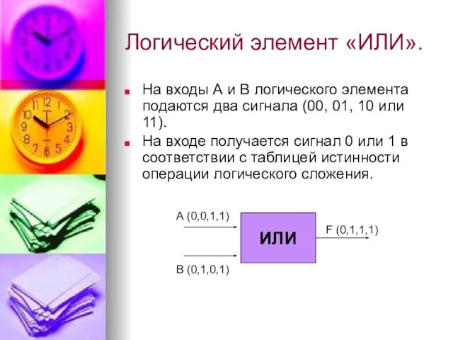 Логический элемент «ИЛИ». На входы А и В логического элемента подаются два