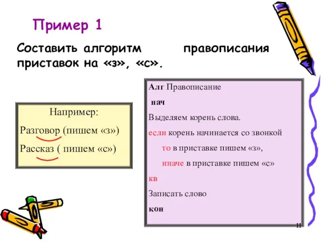 Алг Правописание нач Выделяем корень слова. если корень начинается со звонкой то