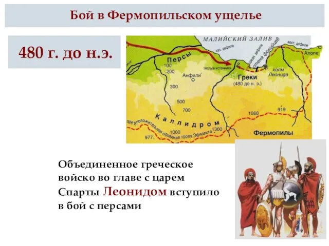 Бой в Фермопильском ущелье 480 г. до н.э. Объединенное греческое войско во