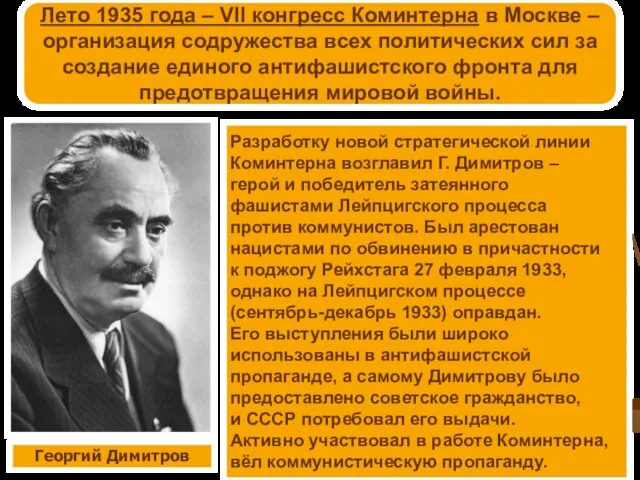 Лето 1935 года – VII конгресс Коминтерна в Москве – организация содружества