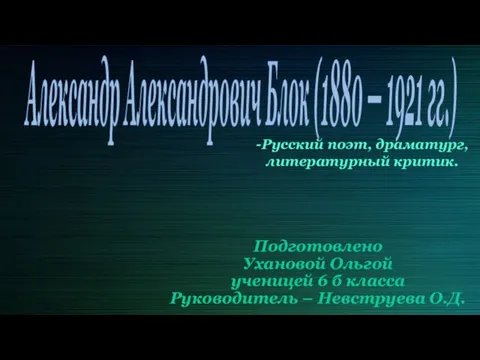 Презентация на тему Александр Александрович Блок (1880 — 1921 гг.)