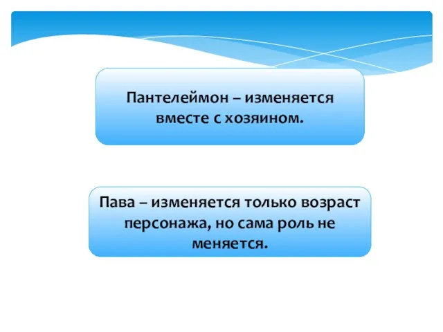 Пава – изменяется только возраст персонажа, но сама роль не меняется. Пантелеймон