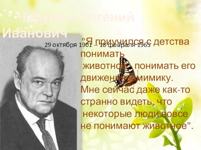 Чарушин Евгений Иванович 29 октября 1901 -- 18 февраля 1965 "Я приучился