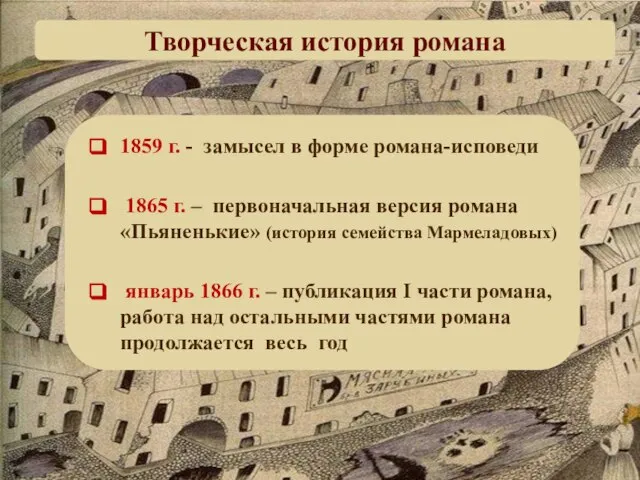 Творческая история романа 1859 г. - замысел в форме романа-исповеди 1865 г.