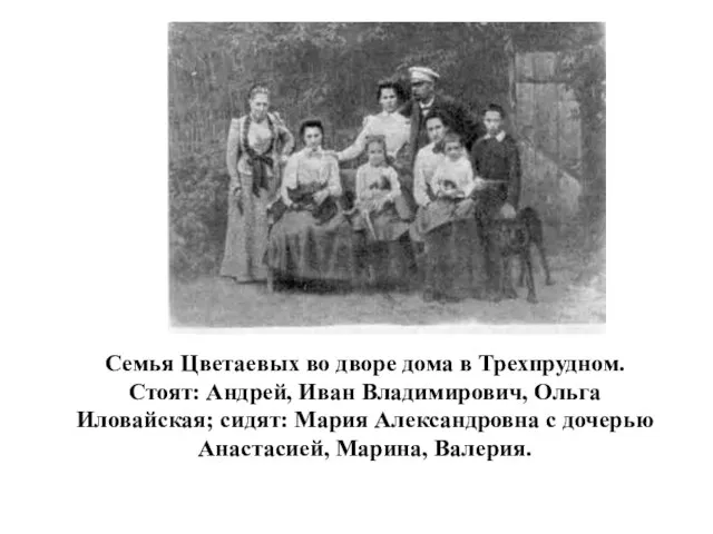 Семья Цветаевых во дворе дома в Трехпрудном. Стоят: Андрей, Иван Владимирович, Ольга