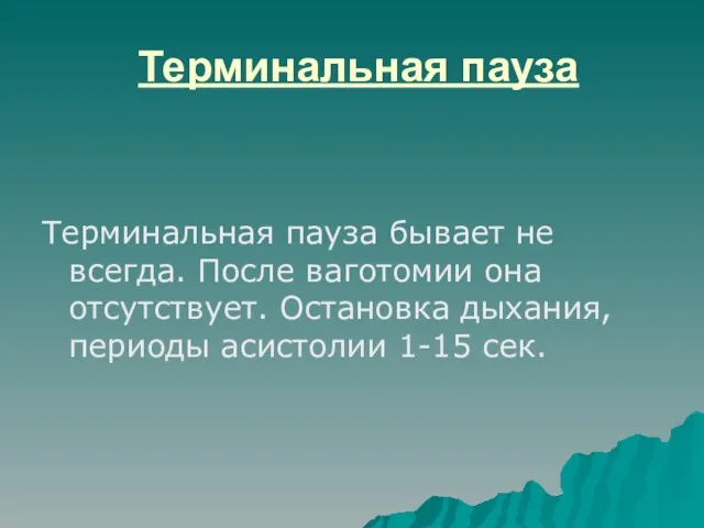 Терминальная пауза Терминальная пауза бывает не всегда. После ваготомии она отсутствует. Остановка