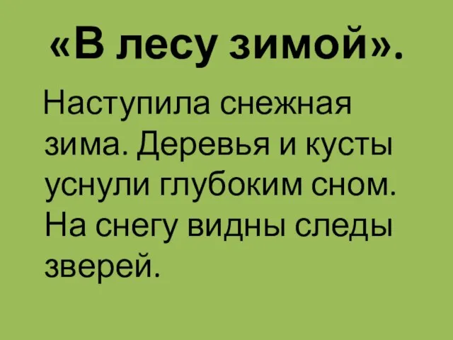 «В лесу зимой». Наступила снежная зима. Деревья и кусты уснули глубоким сном.